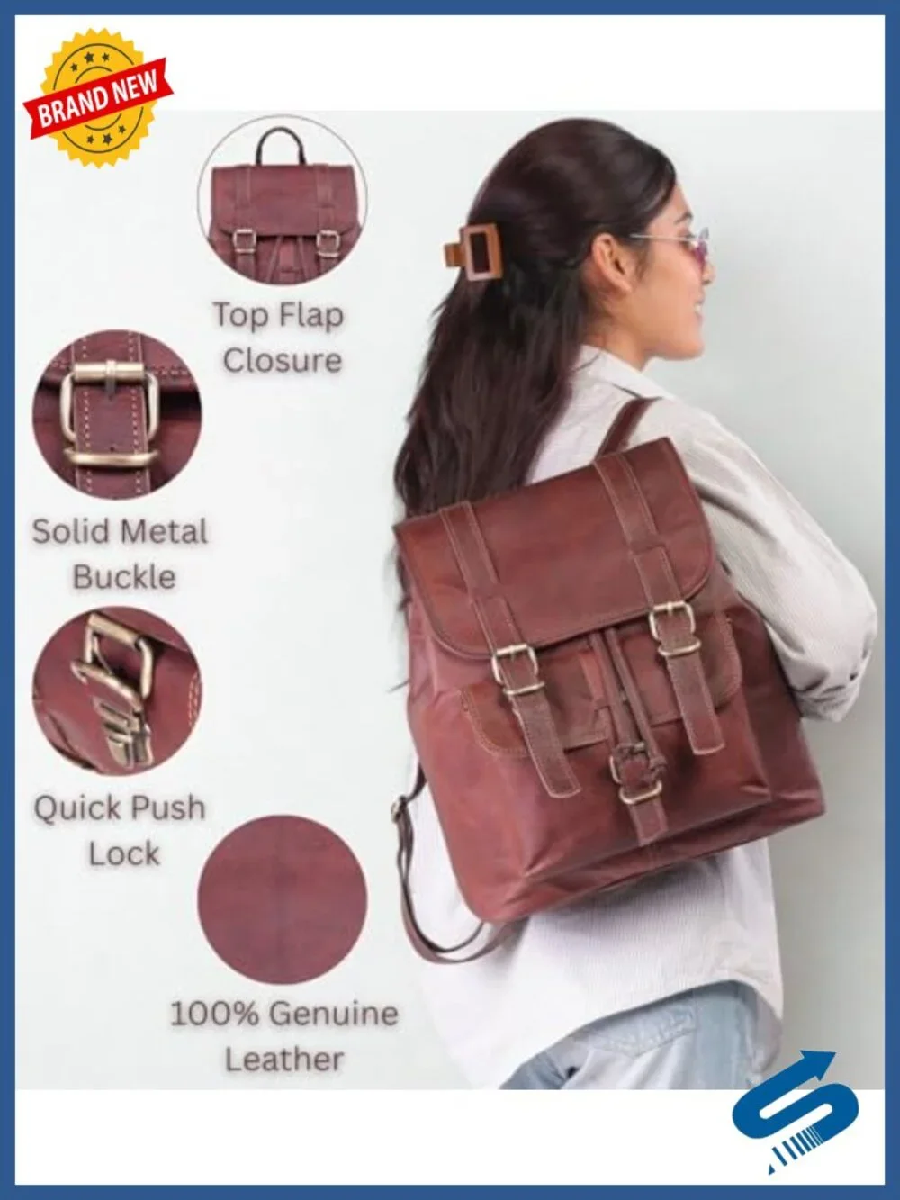 Brown Genuine Leather Drawstring Rucksack Backpack Purse for Women Laptop Bag